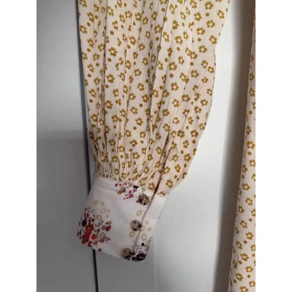 Free People Wonderland Floral Mini Dress S Puff Sleeve Cottagecore Prairie Boho